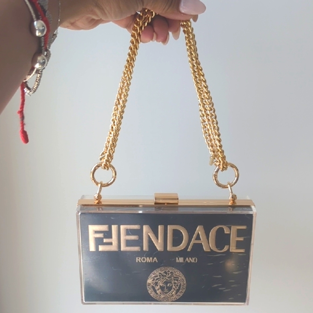 Fendace Black Upcycled Paper Shopping Bag Acrylic Clutch - Picture 7 of 9